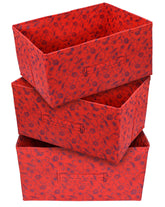 Kuber Industries Metalic Floral Print Non Woven Fabric 3-Replacement Drawer Storage and Cloth Organizer Unit for Closet (Red)-KUBMART3492